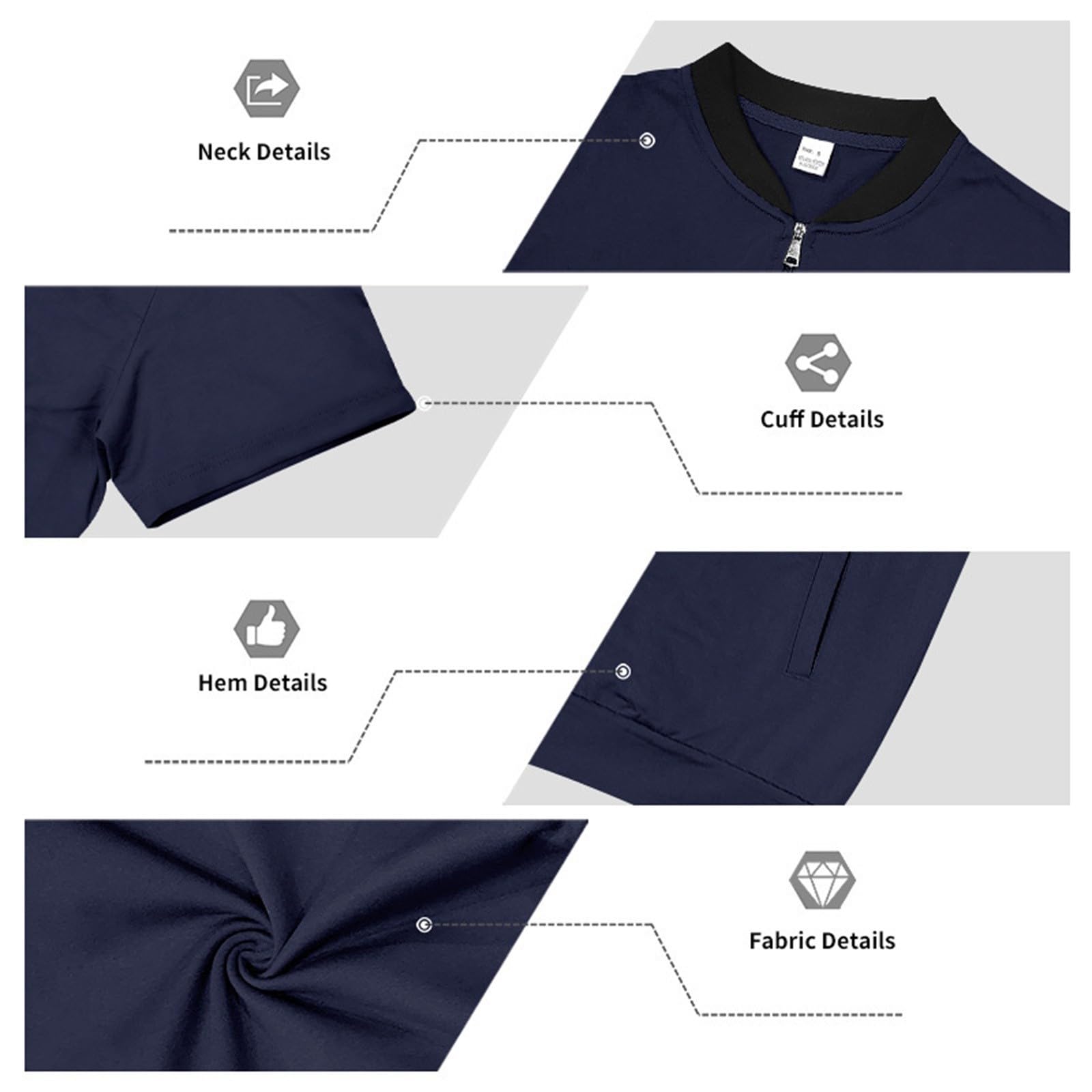 T-Shirts Für Herren Leichte Herren-Fliegerjacke Mit Durchgehendem Reißverschluss, Gerippt, Kurzarm, Lässig, Schmal Geschnitten Hemd Dunkelblau Linen Shirt Men T-Shirt Weiß Overshirt