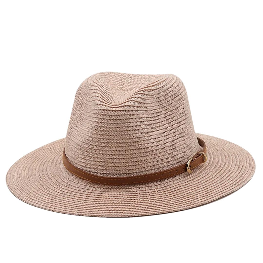 EYRMQWJPC Wide Brim Sun Hat, Unisex Straw Hat Multicolor Wide Brim Sun Protection Beach Jazz Panama Cap Brown Belt(Light Khaki)