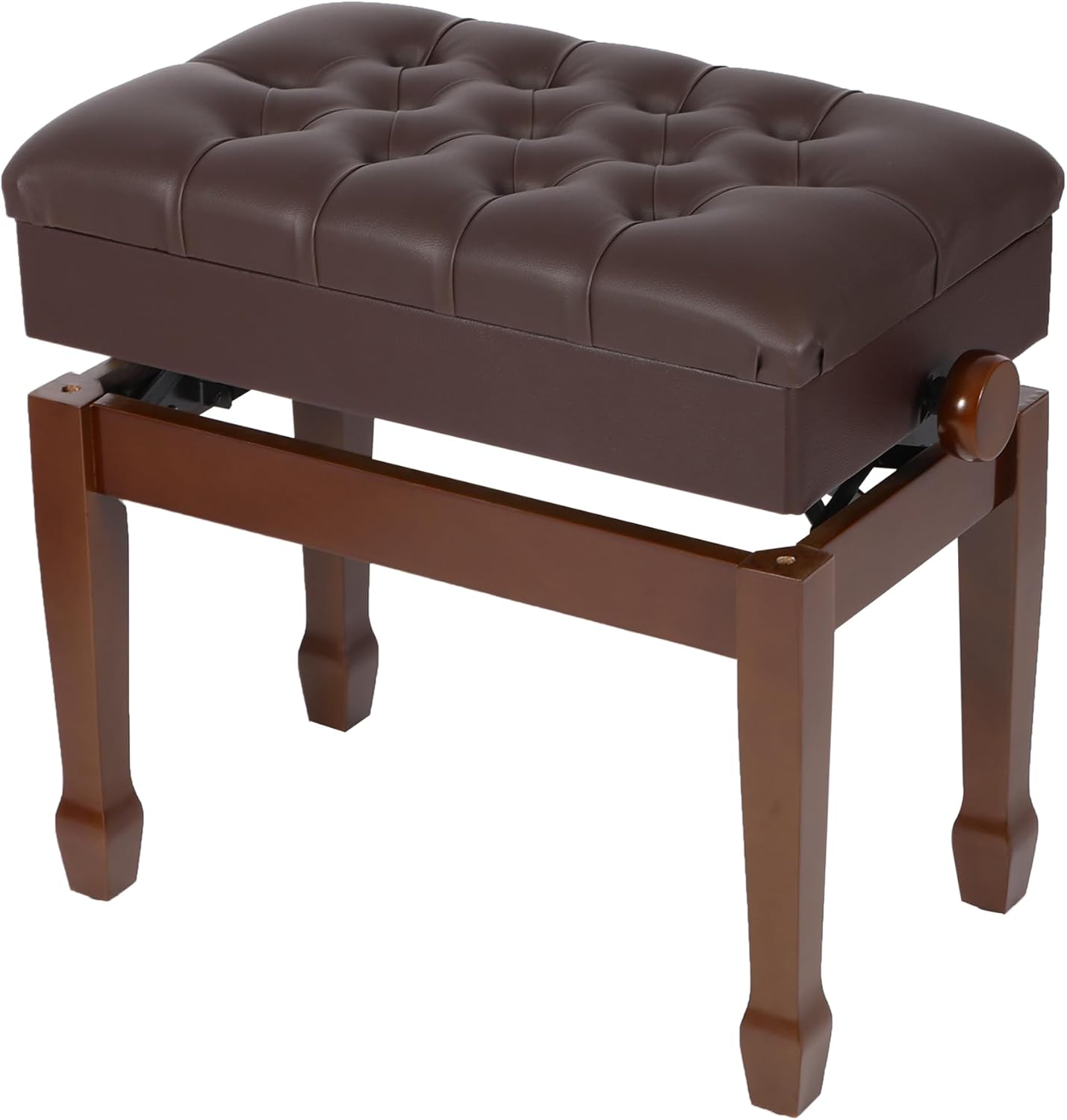 Adjustable height piano bench with storage, brown