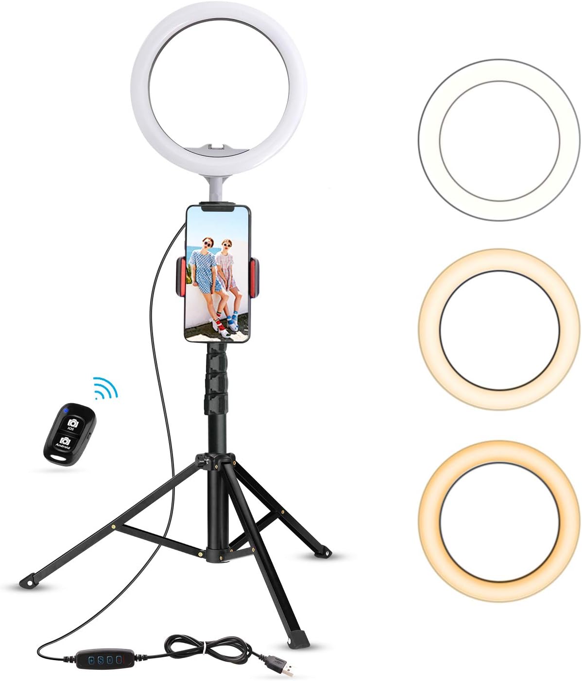10.2" Selfie Ring Light with Tripod Stand & Cell Phone Holder for Live Stream/Makeup, UBeesize Mini Led Camera Ringlight for YouTube Video/Photography Compatible with iPhone Android (Pink)