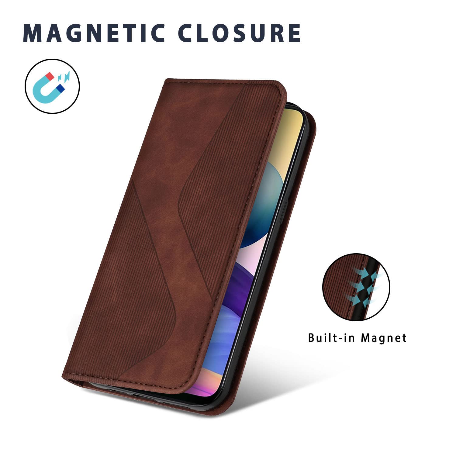 Custodia A Libro Per Xiaomi Redmi 10 5G, Cover In Pelle PU Con Portafoglio, Slot Carte E Supporto, Marrone