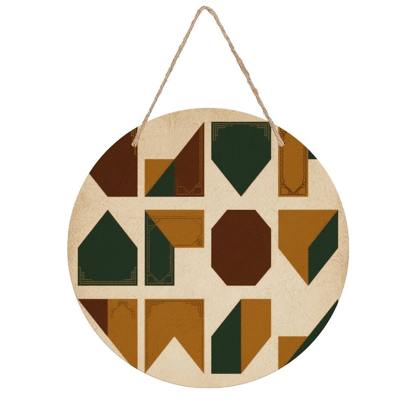 VstaDank Geometric Wooden Wall Art Decor Round Wood Plaque Wooden Door Hanger Sign with Hole And Hanger Rope Trend Wood Decorative Paintings for Home Outdoor Indoor 7.87 Inch