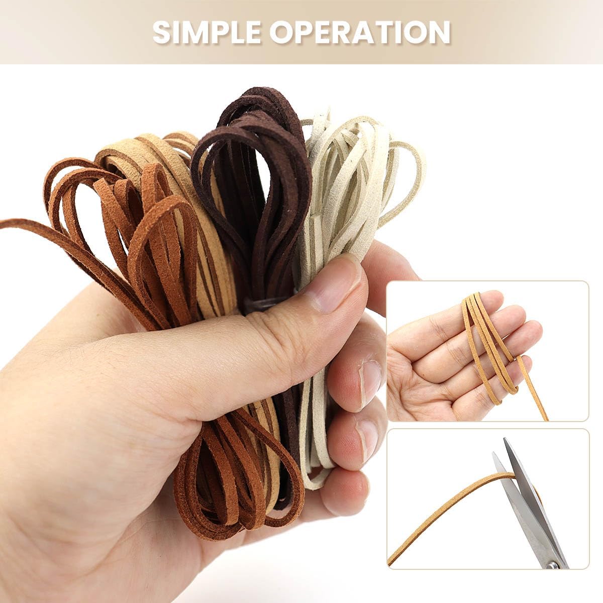 Tenalleys Leather String Suede Cord Leather Cords Rope String for Jewelry Making Necklace Bracelet Art Crafts Beading (4 Colors,3mm x 2.2 Yard)