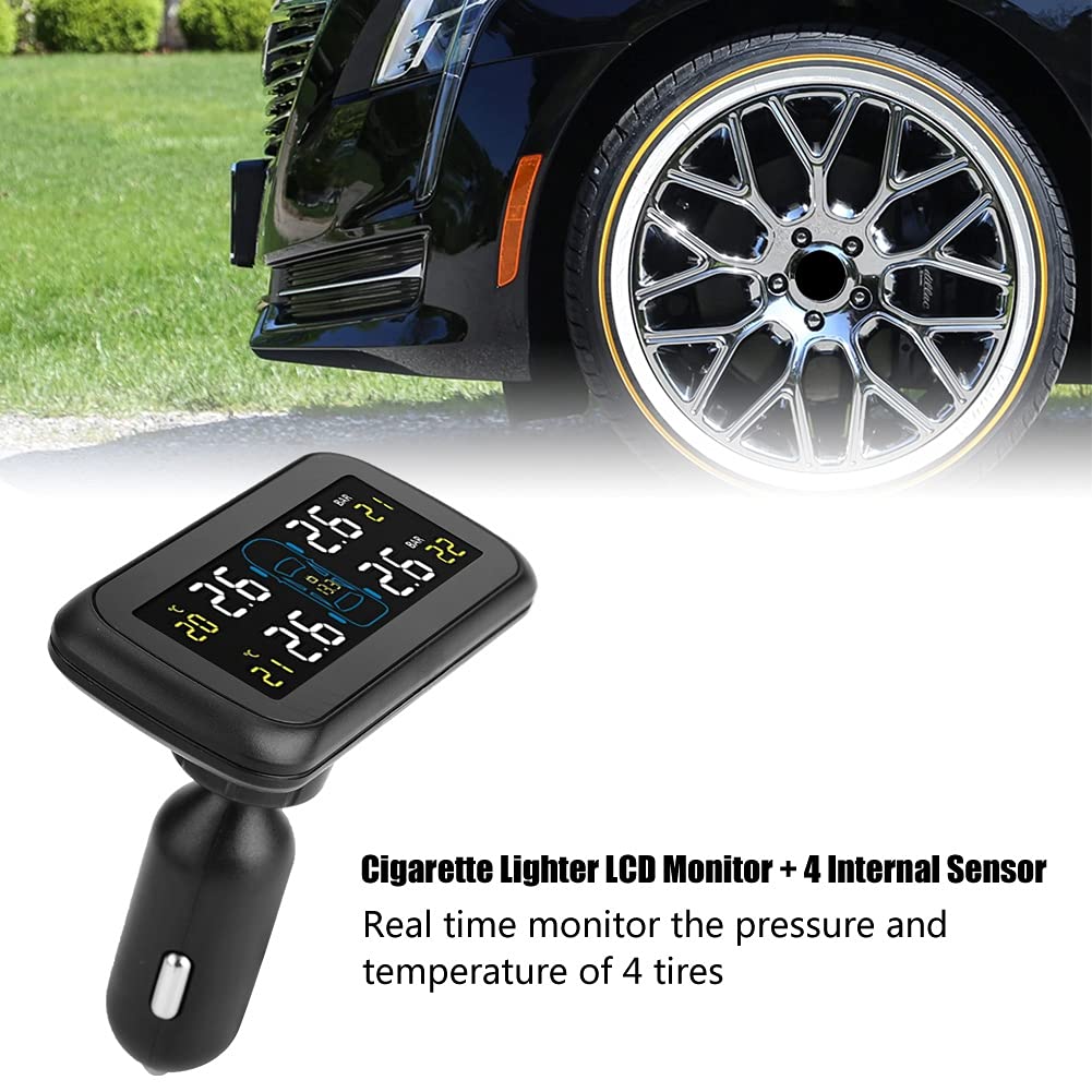 Sistema di monitoraggio della pressione dei pneumatici, sensore di pressione dei pneumatici TPMS per auto con monitor LCD, 4 sensori interni, caricatore USB per accendisigari