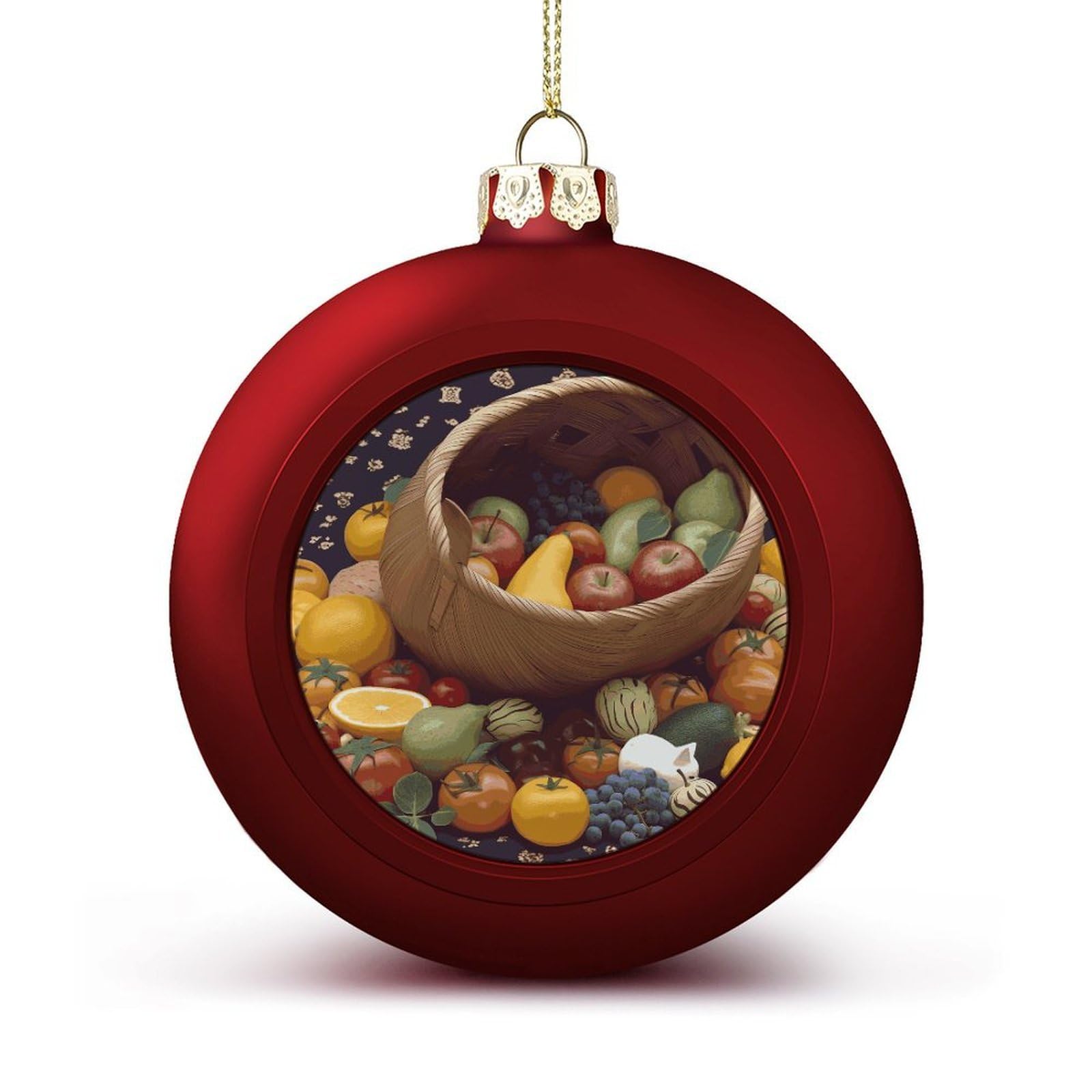 Fruits Basket Christmas Balls Ornaments for Xmas Christmas Tree 1.6" Hanging Shatterproof Xmas Balls Hanging Decor Pendants for Holiday Party Outdoor Indoor DIY Craft Supplies