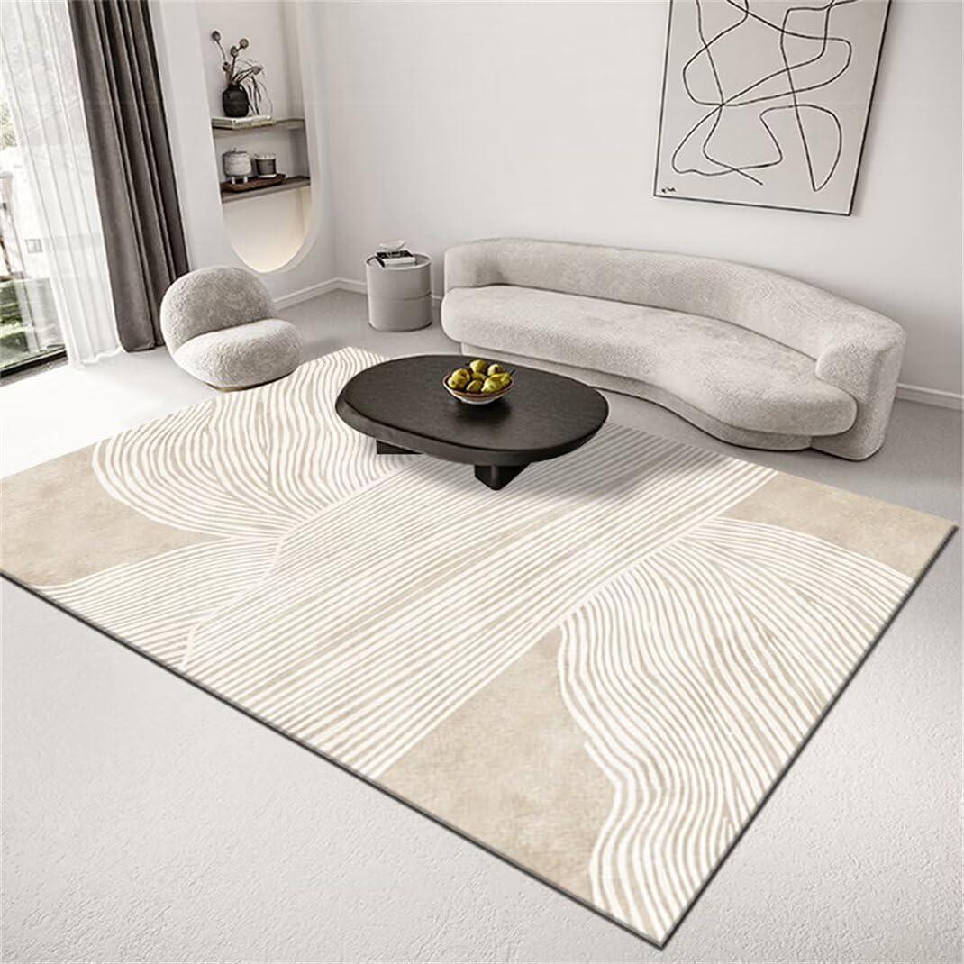Tapis de chambre adulte facile à nettoyer doux et grand pour salon beige