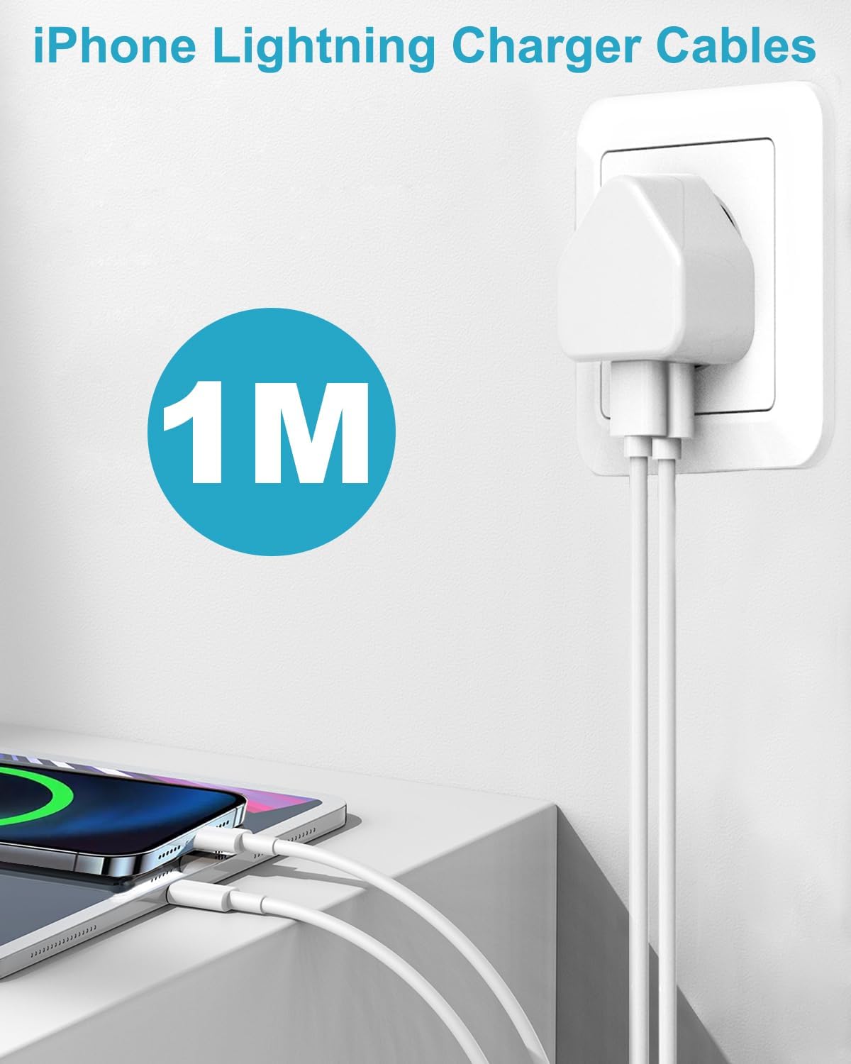 Cavo Lightning USB Certificato MFi 1M – Carica Rapida e Sincronizzazione – Compatibile con iPhone 14/13/12/11/Pro Max/XR/8/7, iPad – Bianco – Cavo Caricatore Apple [2 Pezzi]