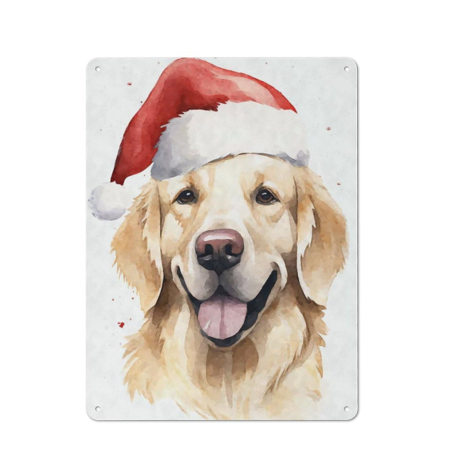 Junmoney Golden Retriever Santa Hat Metal Wall Sign 40X30cm Featuring For Living Room Wall, For Decorating Living Rooms And Feature Walls