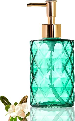 Dispensador de jabón para platos de cocina y baño, dispensador de jabón líquido de manos recargable de vidrio de 12 onzas con bomba de plástico,