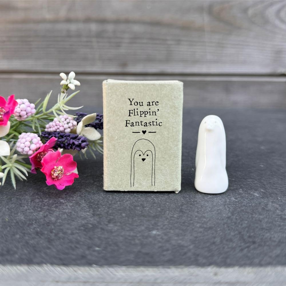 Luck And Luck White Personalised Small Porcelain Matchbox Penguin, You Are Flippin Fantastic, Friendship Boxed Gift, Pocket Hug, Keepsake Mini Ornament, Porcelain Token Gift