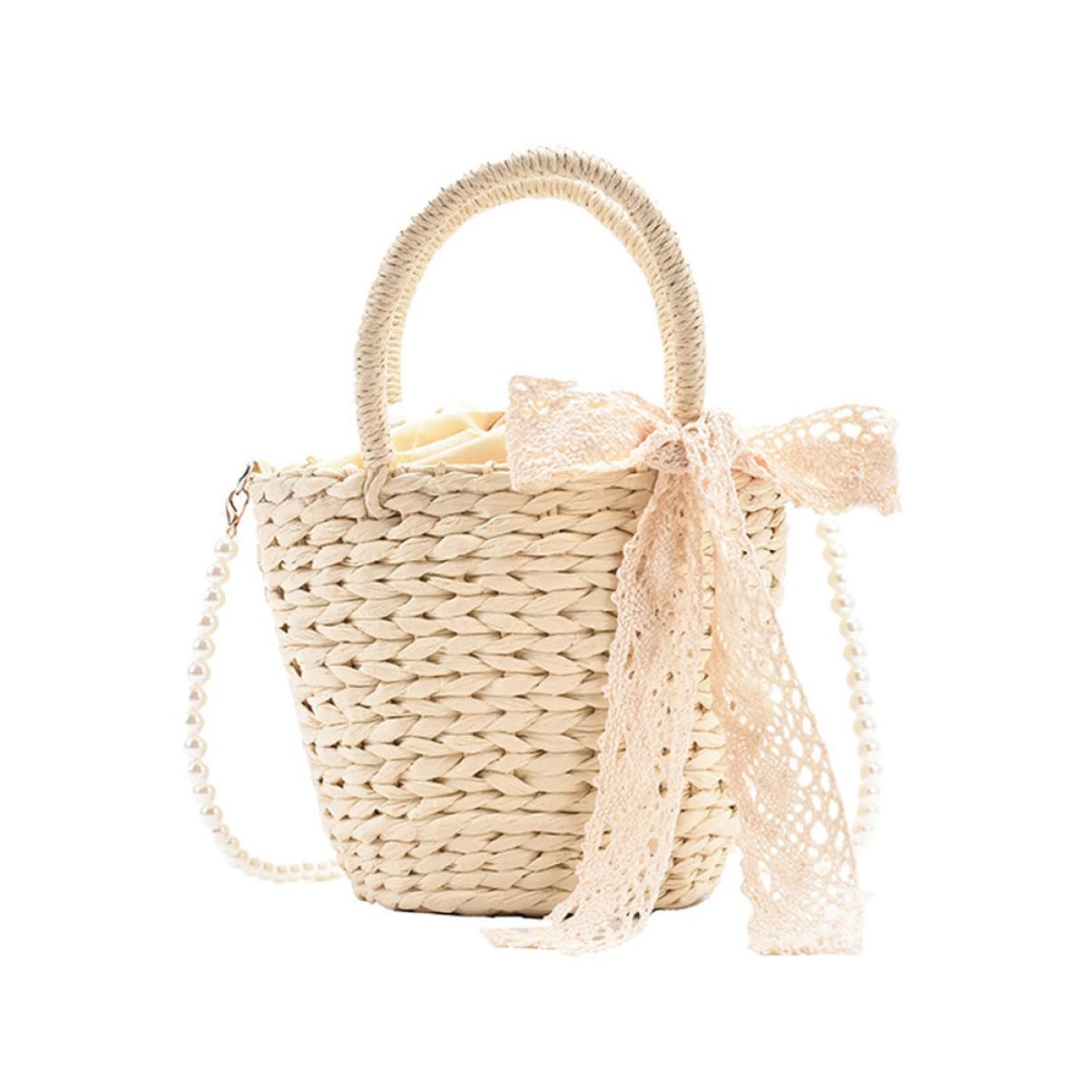 HOMSFOU Borsa a Tracolla in Paglia Intrecciata da Donna Beige Borsa da Spiaggia Estiva Tracolla Regolabile Compatta per Viaggio e Uso Quotidiano