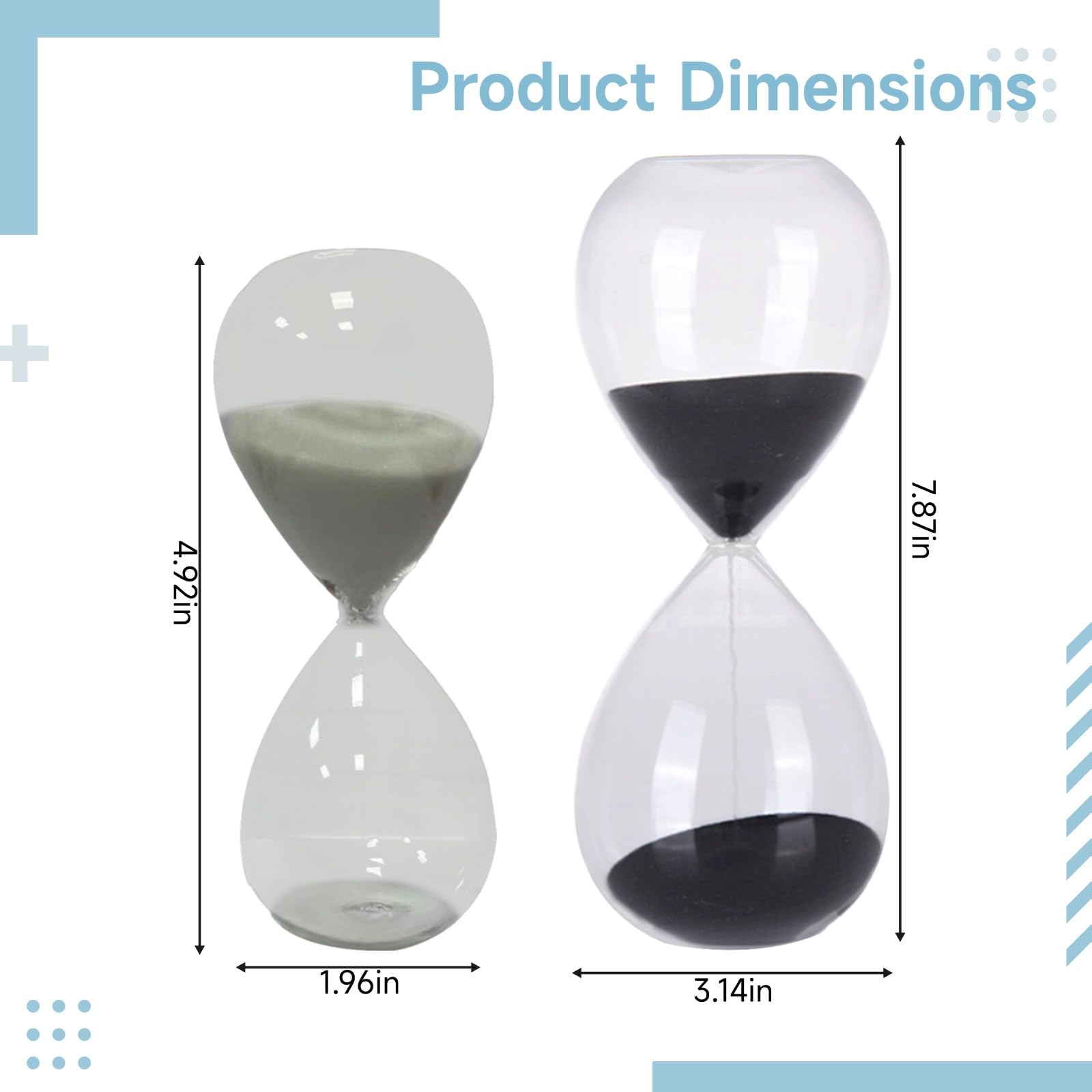 2 STK. Sanduhr-Timer für Zuhause und Büro, Set mit 5 Minuten und 30 Minuten, Glas-Sanduhr mit schwarzem und weißem Sand, dekorativ für Schreibtischzubehör und Geschenkideen