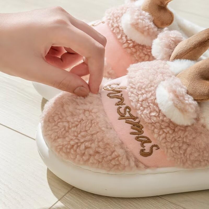Woman Man Washable Quiet Lightweight Thick Sole Warm Cotton Slippers for Autumn Spring Indoor Walking Home House Living Room Bedroom Christmas Pink Women 7.5-8/Men 6-6.5
