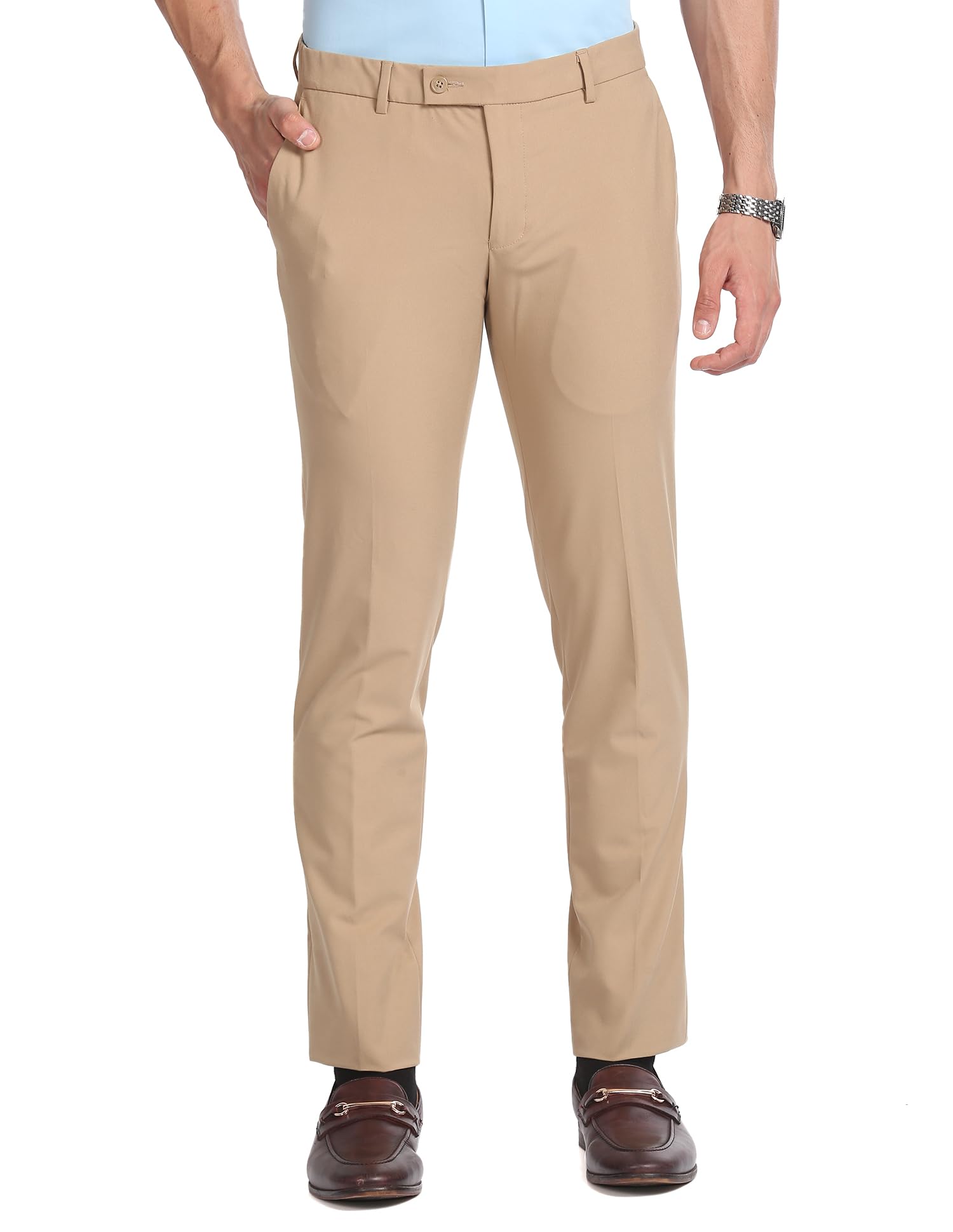 arvind Twill Solid Smart Flex Formal Trousers-picture-14