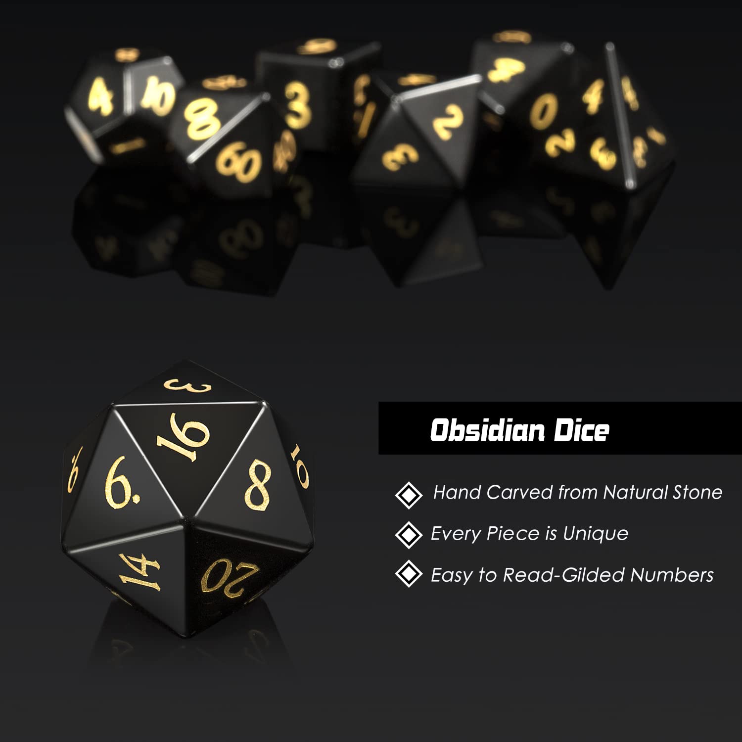 DNDND Set completo di dadi in gemma Obsidian con splendida confezione regalo per Dungeons and Dragons e giochi da tavolo (Obsidian)