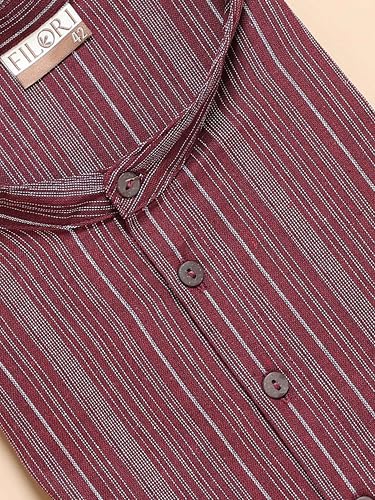 Image of Filori Lurex Checks Design Short Kurta | Pure Cotton | Half Sleeves | Mandarin Collar