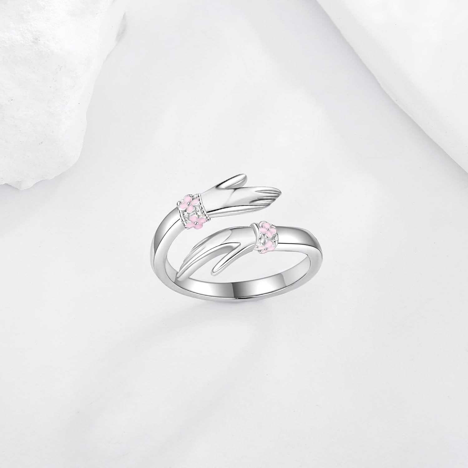 Hug Rings 925 Sterling Silver Adjustable Hugging Hands Open Ring Promise Rings Jewelry Gift for Women - Image 2