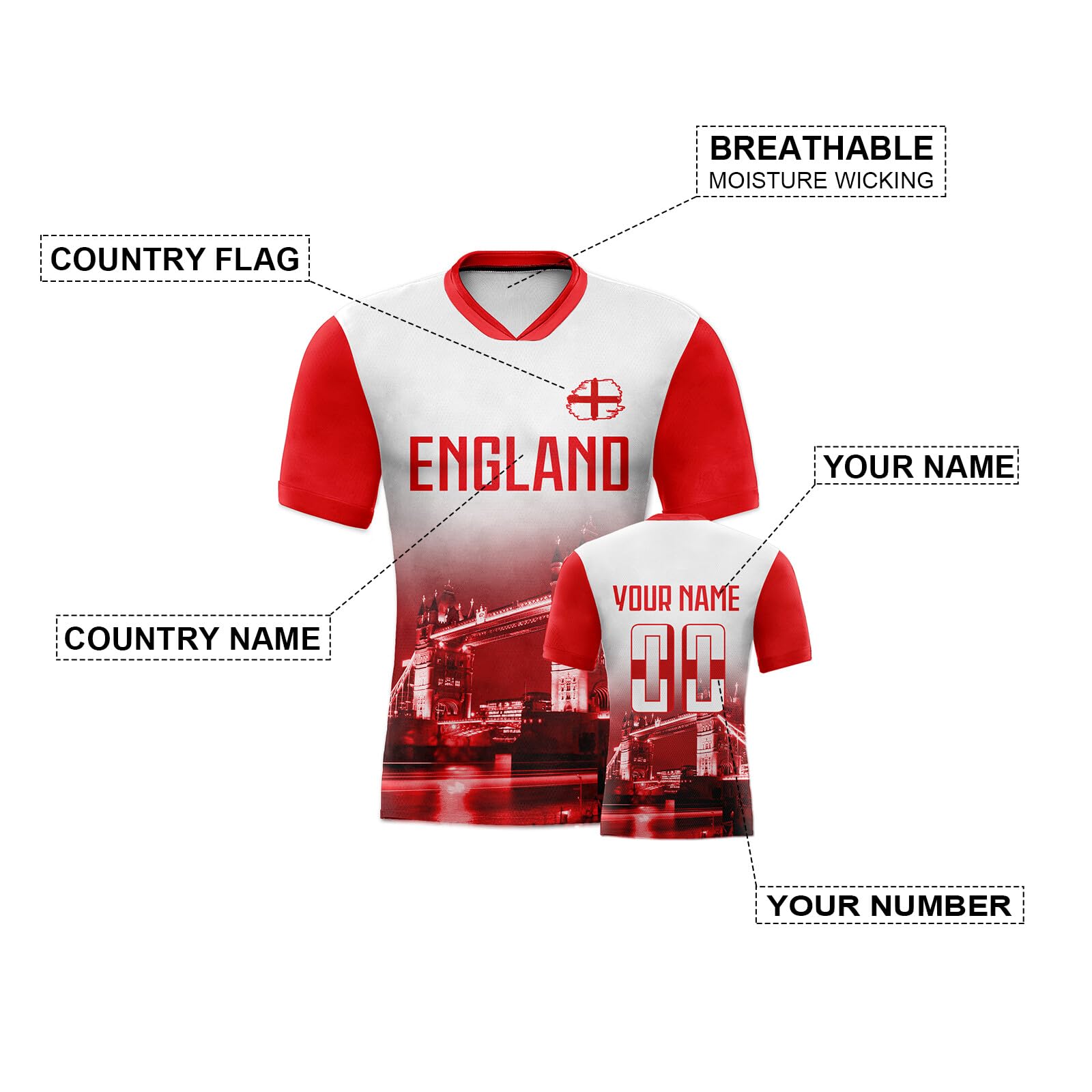 Custom 24/25 England Soccer Team Jersey City Night Skyline Shirts Personalized Name Number Sports Training Fashion Uniforms for Men Women Youth Fans Gifts