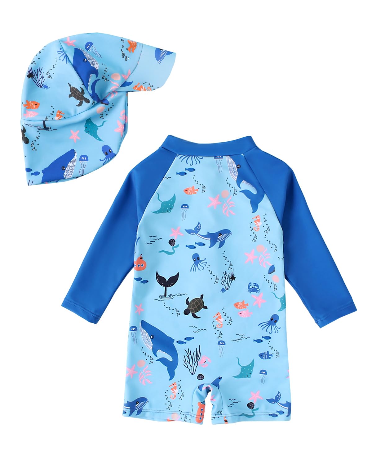 JiAmy Maillot de bain une pièce pour bébé garçon avec chapeau de soleil, manches longues, fermeture éclair, protection solaire, maillot de bain une pièce