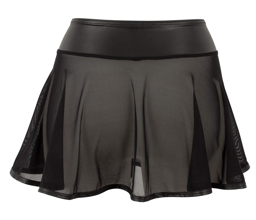 Orion Mini jupe sexy pour femme, avec ou sans mini string intégré, taille large, tissu en maille transparente, moulante, noir