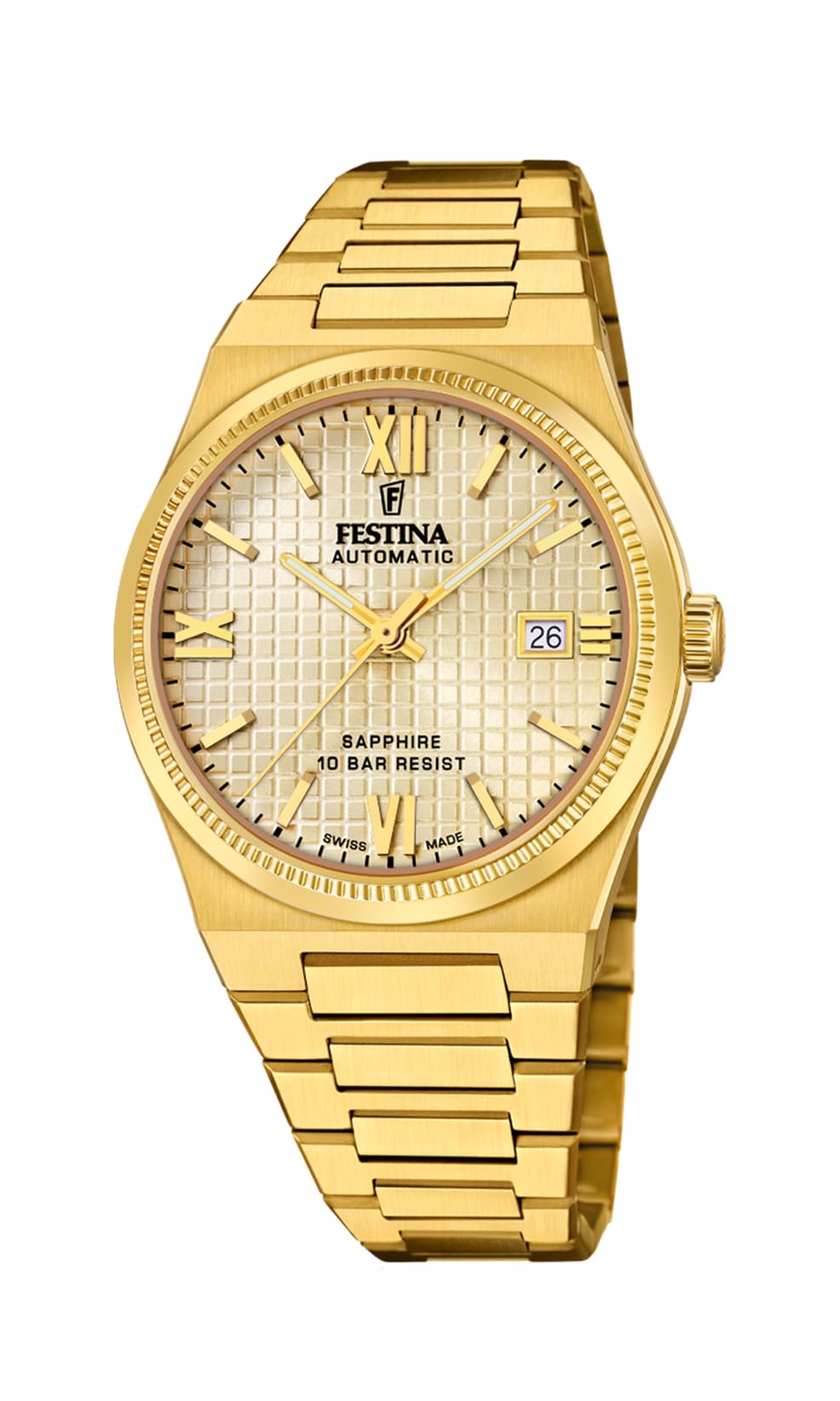 Festina Reloj Hombre F20032/2 Swiss Made Caja de Acero Inoxidable 316l Dorado Correa de Acero Inoxidable 316l Dorado