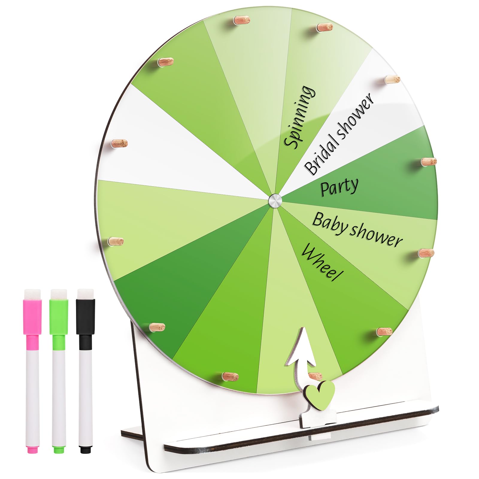 Famaster 12-Inch Spinning Wheel for Baby Shower & Bridal Shower Games - Prize Wheel Spinner with Stand & Heart Shape Arrow - Funny Bachelorette Party