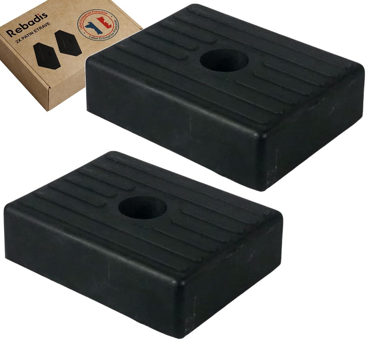 Patin d'étrave pour remorque Bateau. Lot de 2 butées. 130x100x36mm. Haute qualité Fabrication Française
