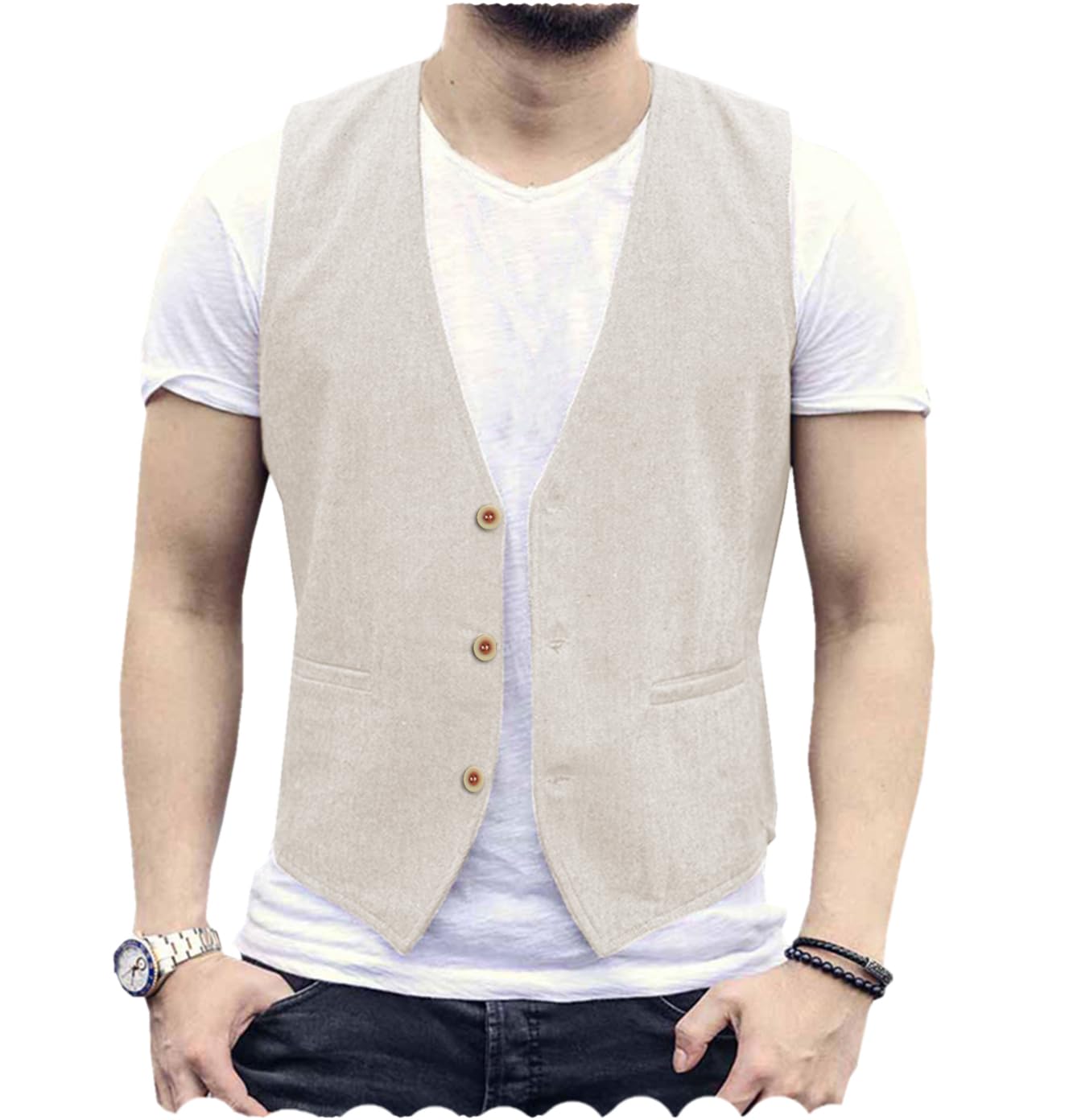 tuikayoo Men's Summer Linen Vest Suit Waistcoat Casual Vest Regular Fit-picture-35