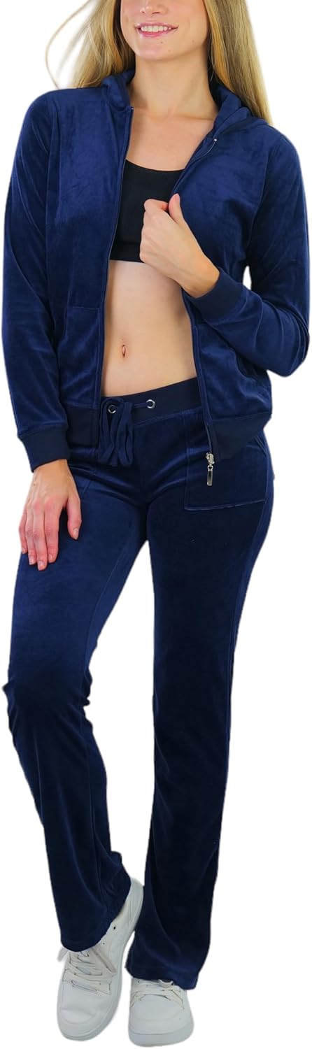 ToBeInStyle Women’s Velour Tracksuit Zip Up Hoodie Jacket & Matching Pants Set