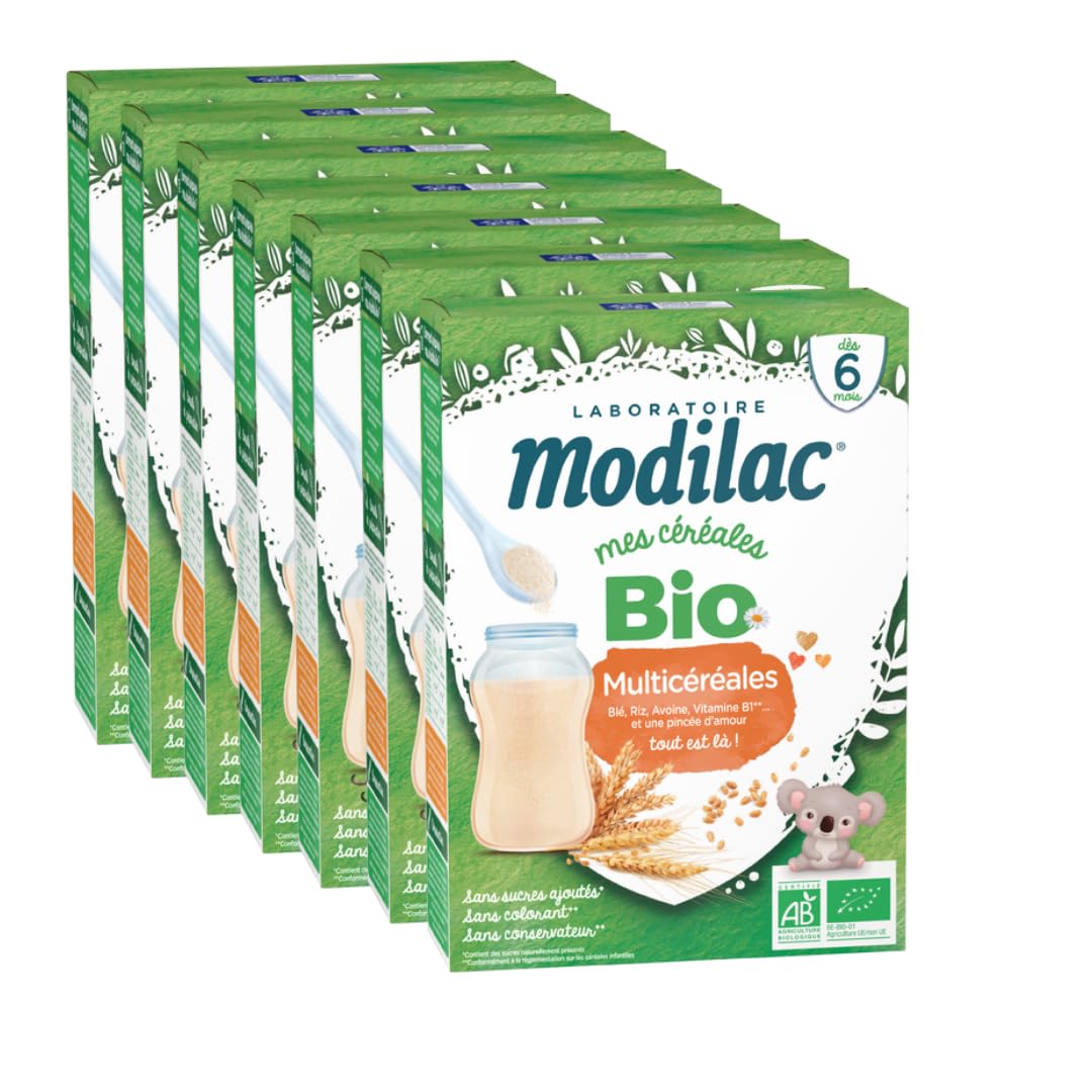 Modilac - Céréales Bio Multicéréales - Sans Sucres Ajoutés*, Sans Huile de Palme - Idéal pour la Diversification de l'Alimentation - Dès 6 Mois - Lot de 7x250g