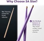 Poudres 2 Des paires, 5A Sticks de tambour en bois d'érable, Stickes de tambour non glissants, embouts de bois Stick de tambours en bois de l'érable et de tambour personnalisé Stick-cadeau de tambour pour adultes/jeunes/étudiants, violet