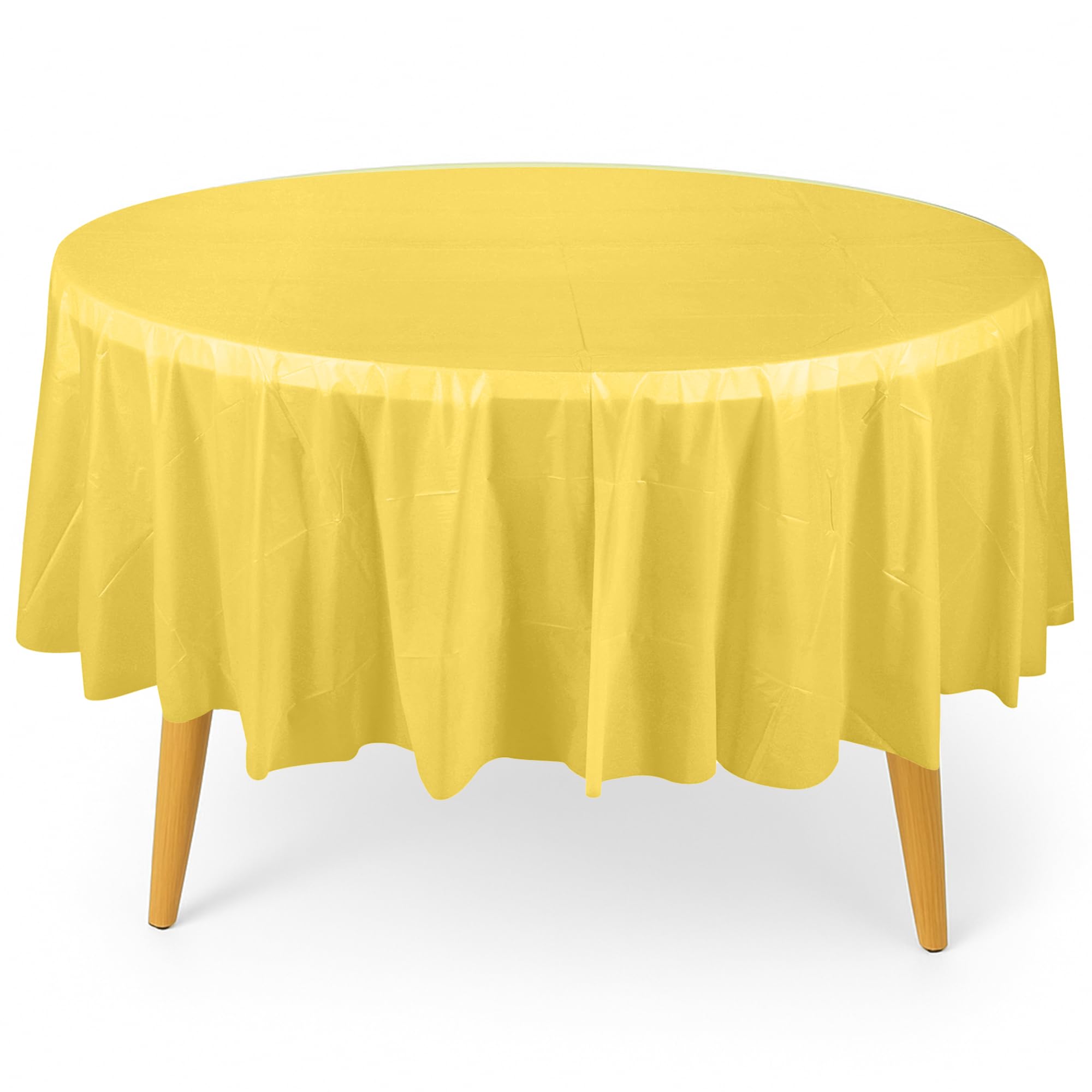 WedDecor 84 Inch 6 Pack Round Plastic Table Cloth, Waterproof Disposable Table Cover For Indoor and Outdoor Use, For Parties, Birthdays, Picnic, Banquet, Yellow