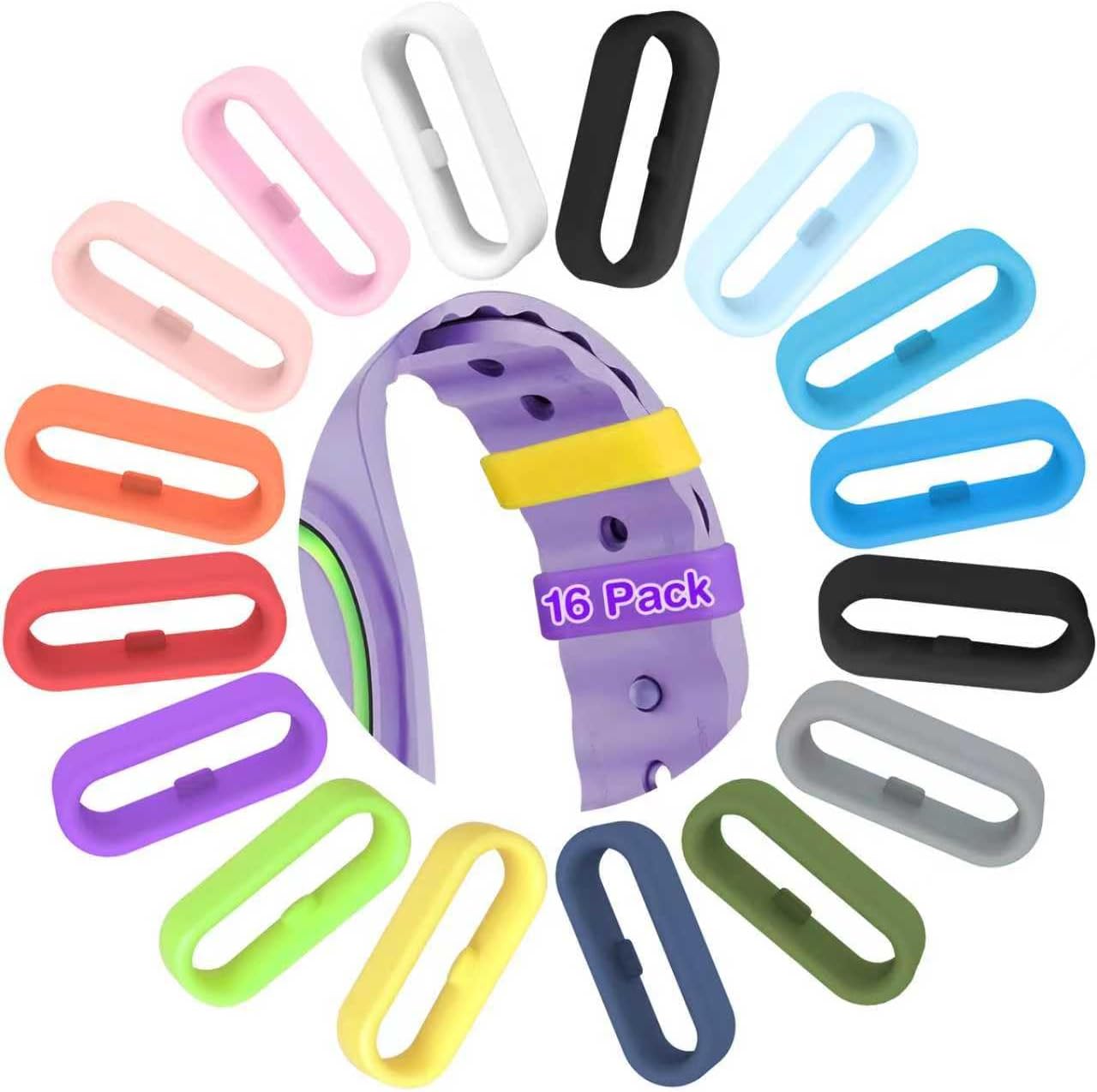 16pcs Multi-Color Silicone Band Keeper, Magic Band Locks, Fastener Rings Security Loop/Holder/Clips Compatible with Fitbit Charge/Charge HR/Garmin Vivofit/Disney Magic Bands 1.0/2.0 & More