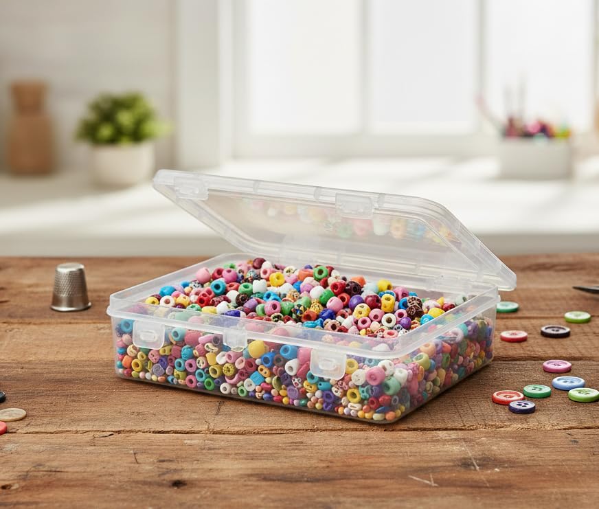 Image of URBAA Small Storage Boxes container with Lock Lid, Jewellery Case Organiser(PUREPACK33-6) 200ml (Clear, 13 x 9 x 4 Cm) - Set of 6, Rectangular