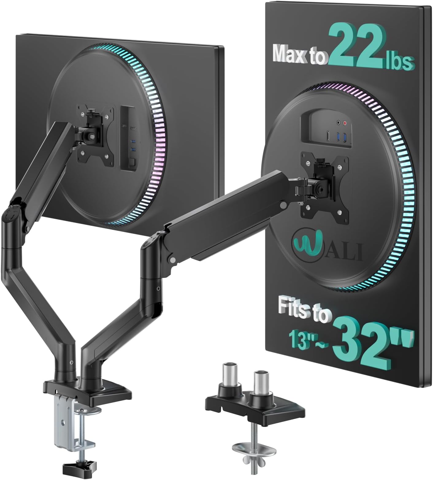 Dual Monitor Stand for 13-32 inch Computer Screens, Dual Monitor Arms for 2 Monitors Holds up to 22 lbs, Height Adjustable Dual Monitors Mount, VESA 75x75/100x100mm (GSMP002N), Black
