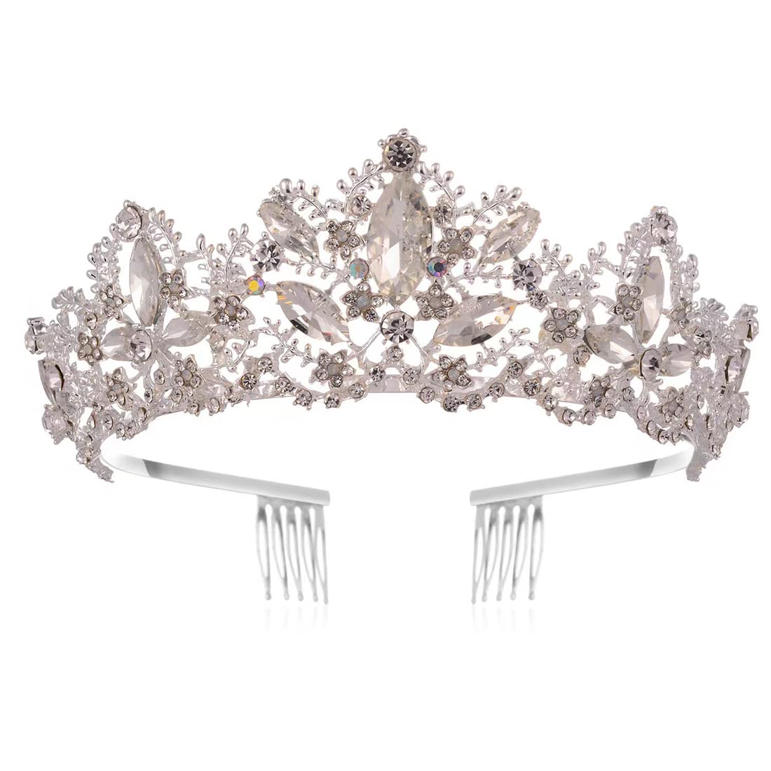 Tiara de cristal de princesa, corona de reina, accesorios para el cabello, diadema de princesa con diamantes de imitación, regalo para mujeres y niñas, fiesta, cumpleaños, boda (plata con peine)