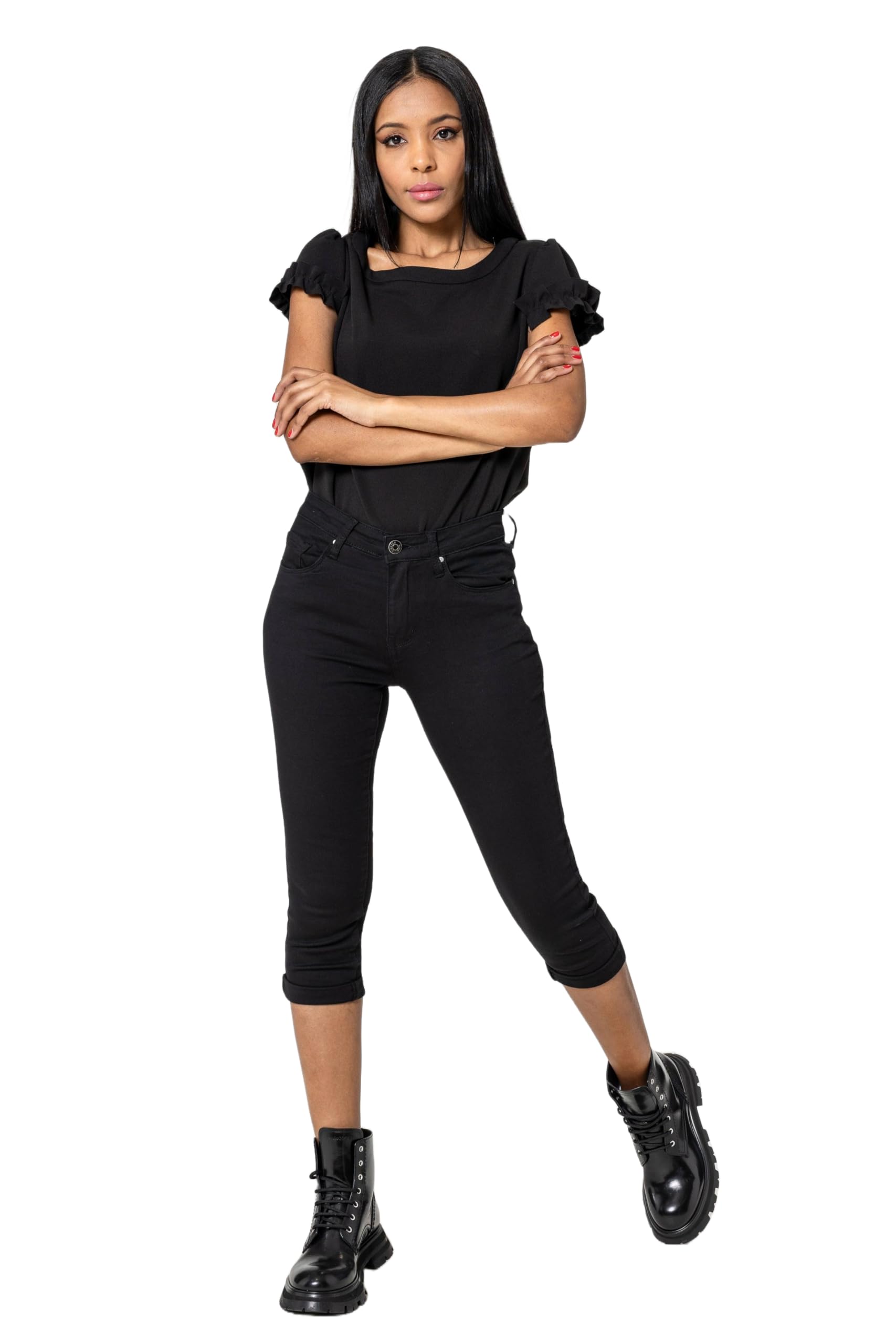 Nina Carter P230 Damen Capri Skinny Fit Jeanshosen HIGH Waist Sommer Jeans