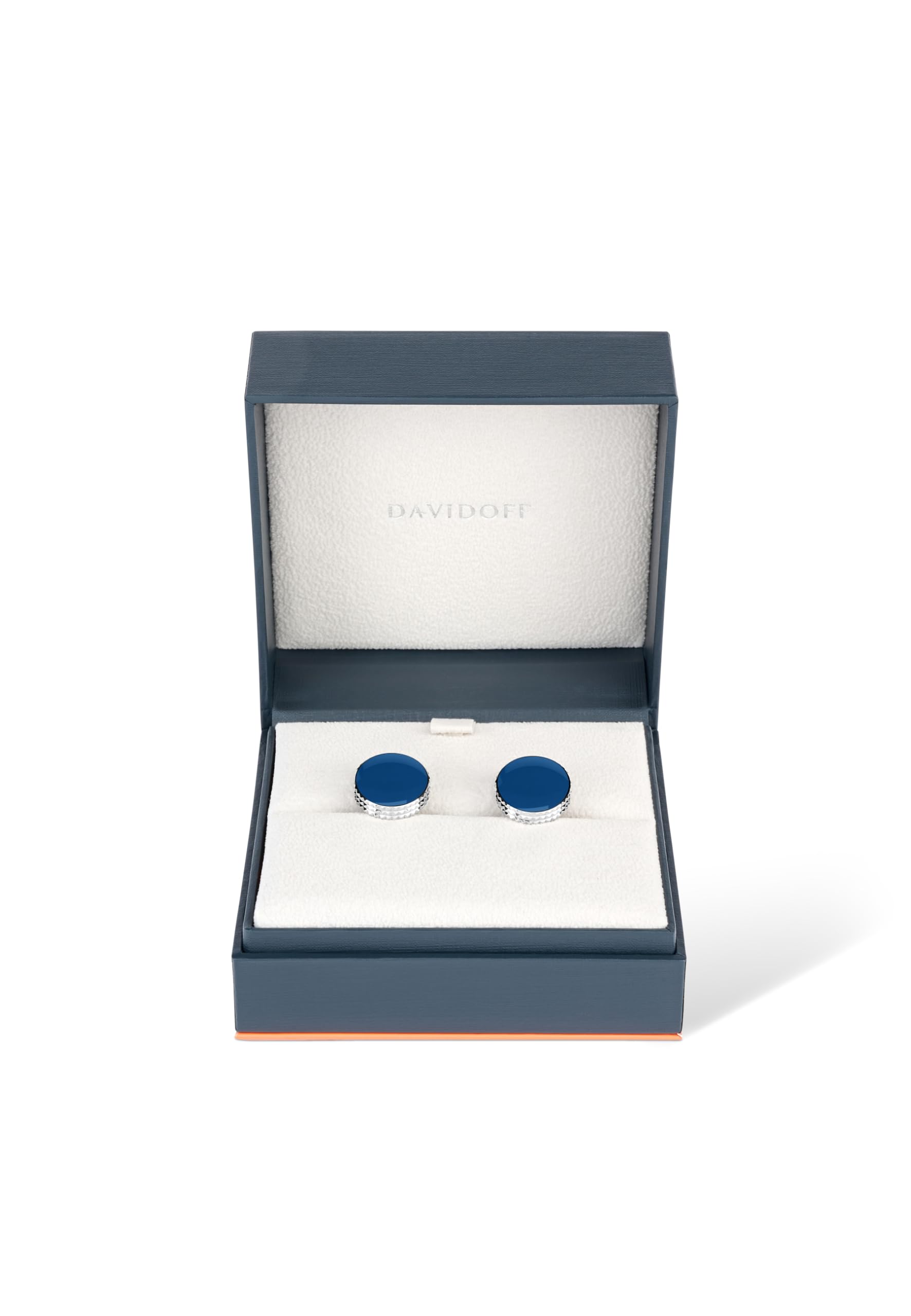 DAVIDOFF PARIS Manschettenknöpfe aus Edelstahl – Blau/Silber, rund, PARIS‑Muster