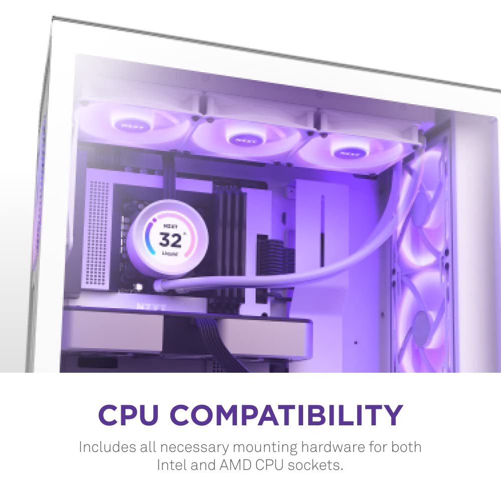 NZXT Kraken Elite RGB 360-360mm AIO CPU Liquid Cooler - Szerokokątny wyświetlacz LCD 2,36” do wyświetlania GIF-ów, obrazów, pomiarów wydajności - 3 x wentylatory rdzeniowe F120 RGB - Biały