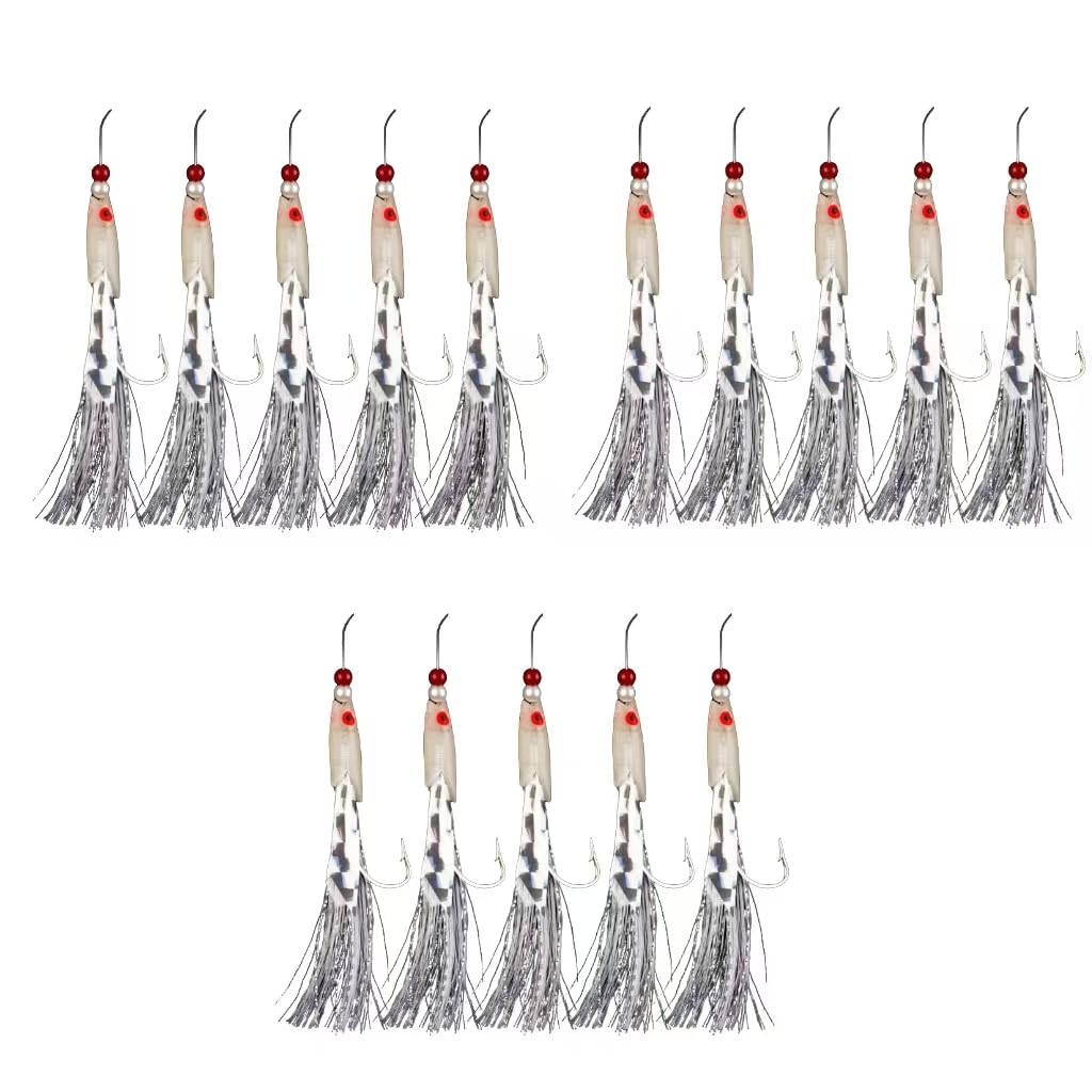 15 or 30-Piece Set of Bass, Mackerel Feathers Sabiki Cod Lures - Ideal Sea Fishing Lures for Boat Tackle (15Pcs)
