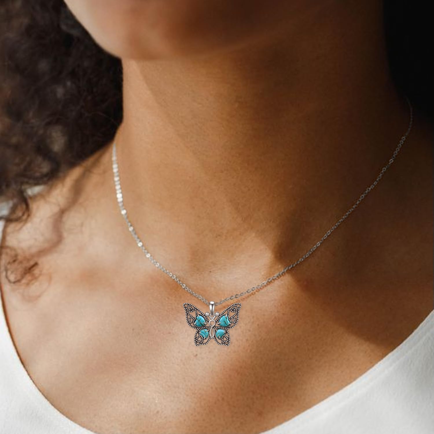 Genuine Turquoise Necklaces for Women 925 Sterling Silver Western Necklace Butterfly Real Turquoise Jewelry for Women - Image 5