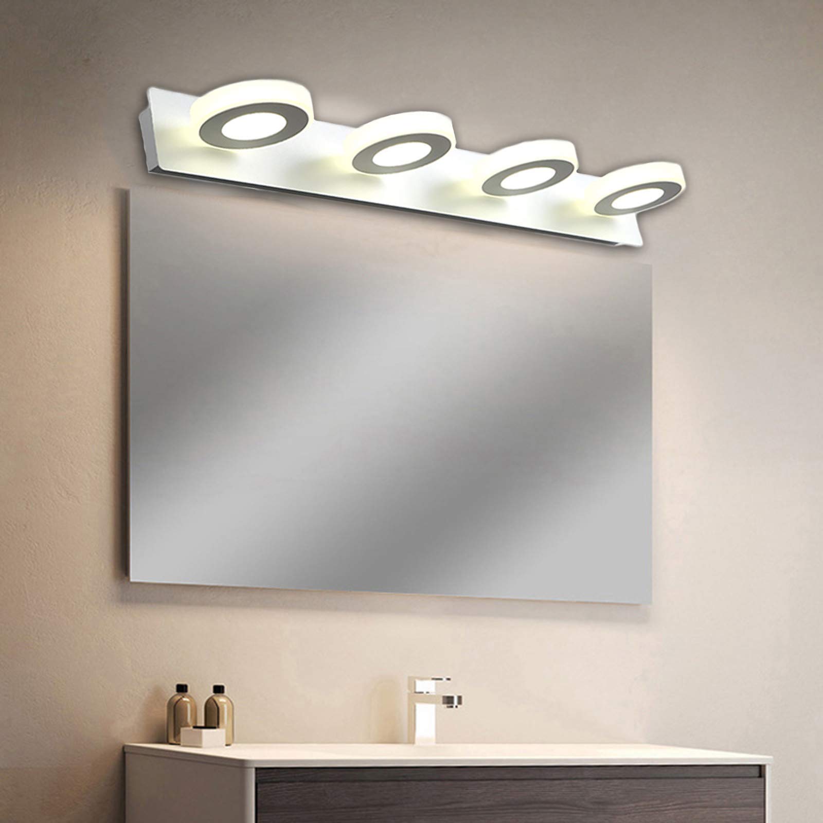 Luz frontal cromada para espejo de baño, iluminación LED sobre espejo con pantalla acrílica giratoria, luces modernas para gabinete de espejo para baño, hotel, restaurante, blanco frío de 6000 K