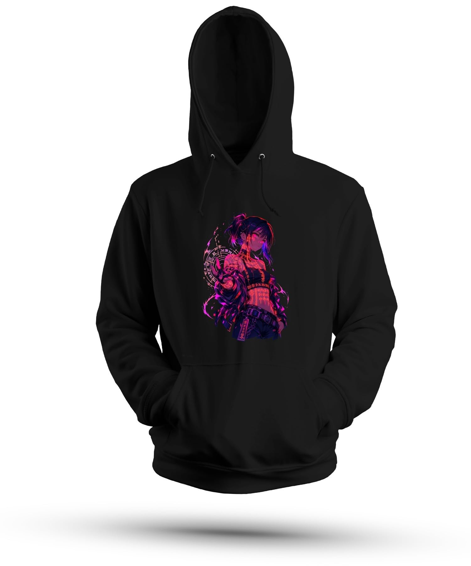 Anime dziewczęca magiczna japońska bluza z kapturem Y2K | Manga Otaku Czarownica Wojowniczka Gaming Future Aesthetic Fioletowy Różowy Retro