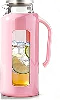 Vista 9 de Delove Jarra de vidrio con tapa y carcasa inastillable, jarra de vidrio de borosilicato resistente al calor, 2 L/68 oz con mango y boquilla, Blanco
