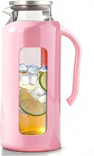 Miniatura 10 de Jarra de vidrio Delove con tapa y carcasa a prueba de roturas – Jarra de vidrio de borosilicato resistente al calor, 2 L/68 oz con asa y boquilla –