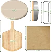 Vista 2 de Juego de 5 piedras grandes para pizza, piedra de pizza resistente de 16 pulgadas para horno y parrilla con asador, cáscara de pizza (roble)