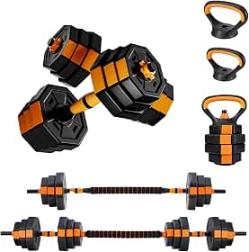 Joyfox Kit Halteres Ajustáveis 15Kg Octogonal 5 em 1 com Anilhas e Kettlebell – Multifuncional para Musculação, Crossfit e Academia em Casa
