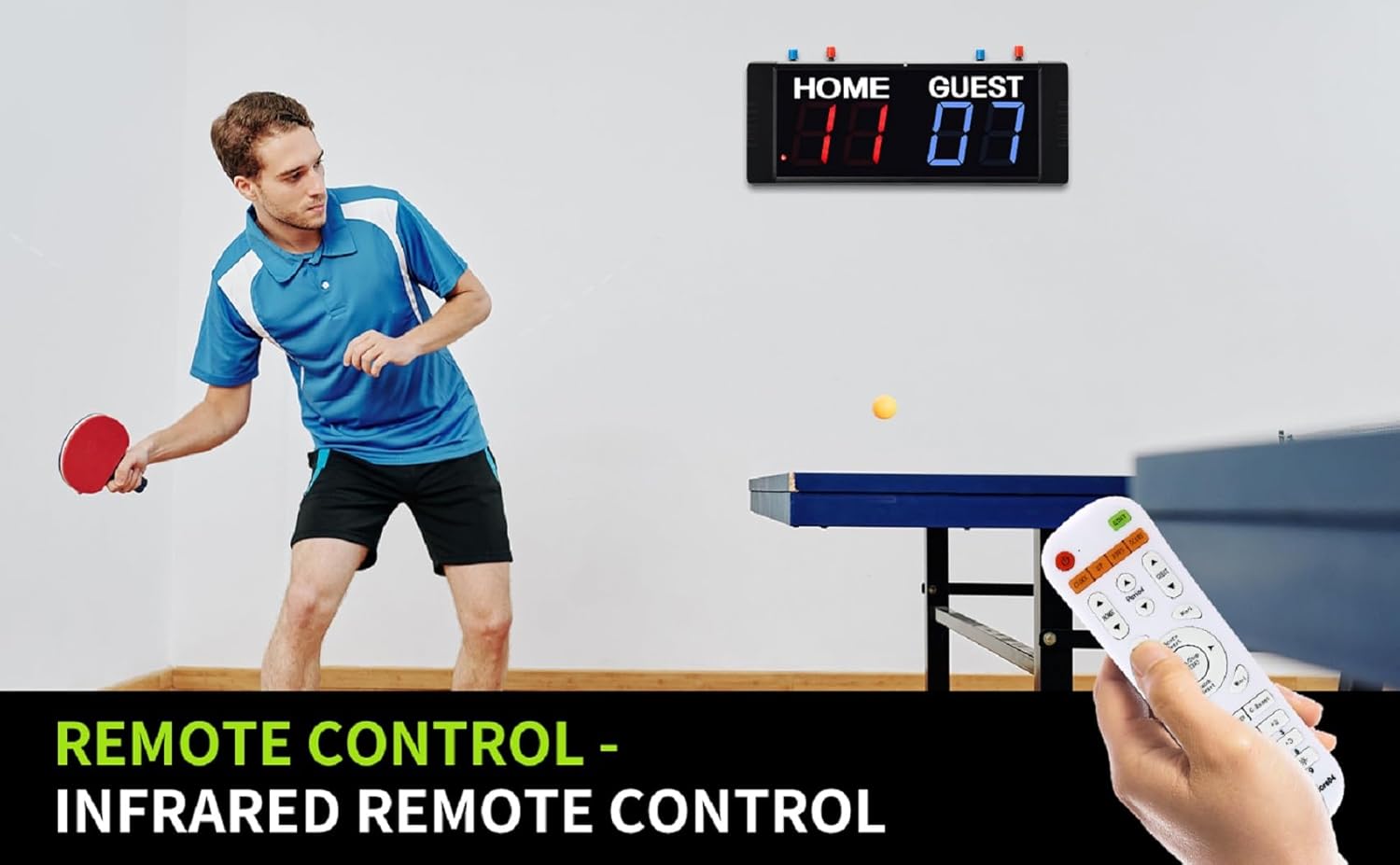 Scoreboard Keeper with Remote Control Stand Outdoor Battery Powered Countdown up Four Modes Cornhole Volleyball Air Hockey Table Tennis Basketball