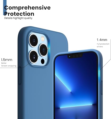Miniatura 4 de ORNARTO Funda compatible con iPhone 13 Pro 6.1, silicona líquida delgada de 3 capas de goma de gel suave cubierta completa de 6.1 pulgadas, azul
