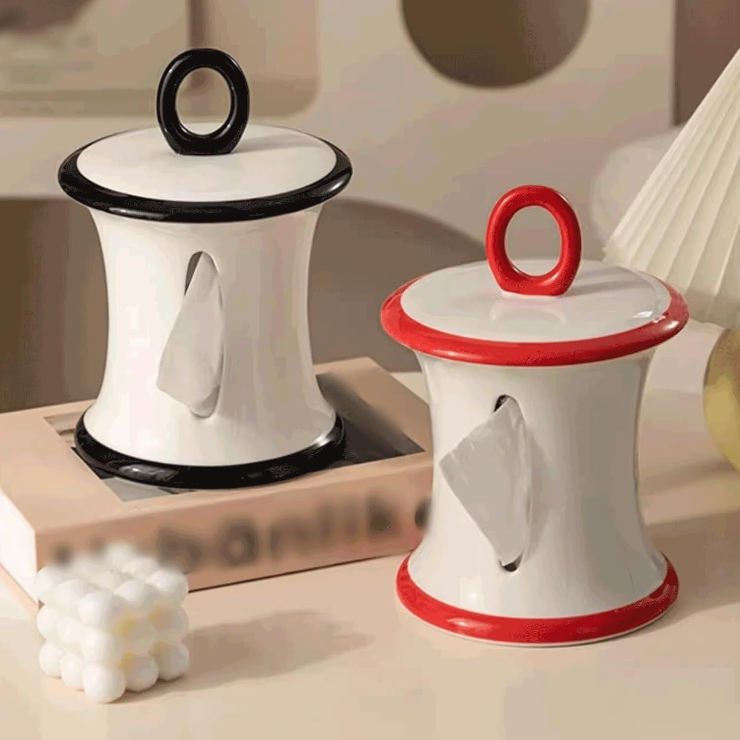pudełko na chusteczki, Ceramiczny organizer na chusteczki, przenośny dozownik, wielokolorowy(Red+black)